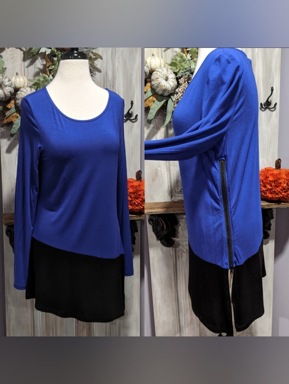 Joan Vass Color Block Long Sleeve Top, Side Zipper